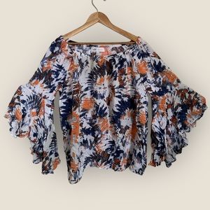 Fever Over the Shoulder Tie Dye Blouse w/ Bell Sleeves (L)
